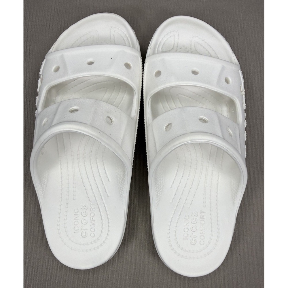 Crocs Slides Women's 9 Iconic Comfort White Sandals Men 7 Outdoor Summer Water